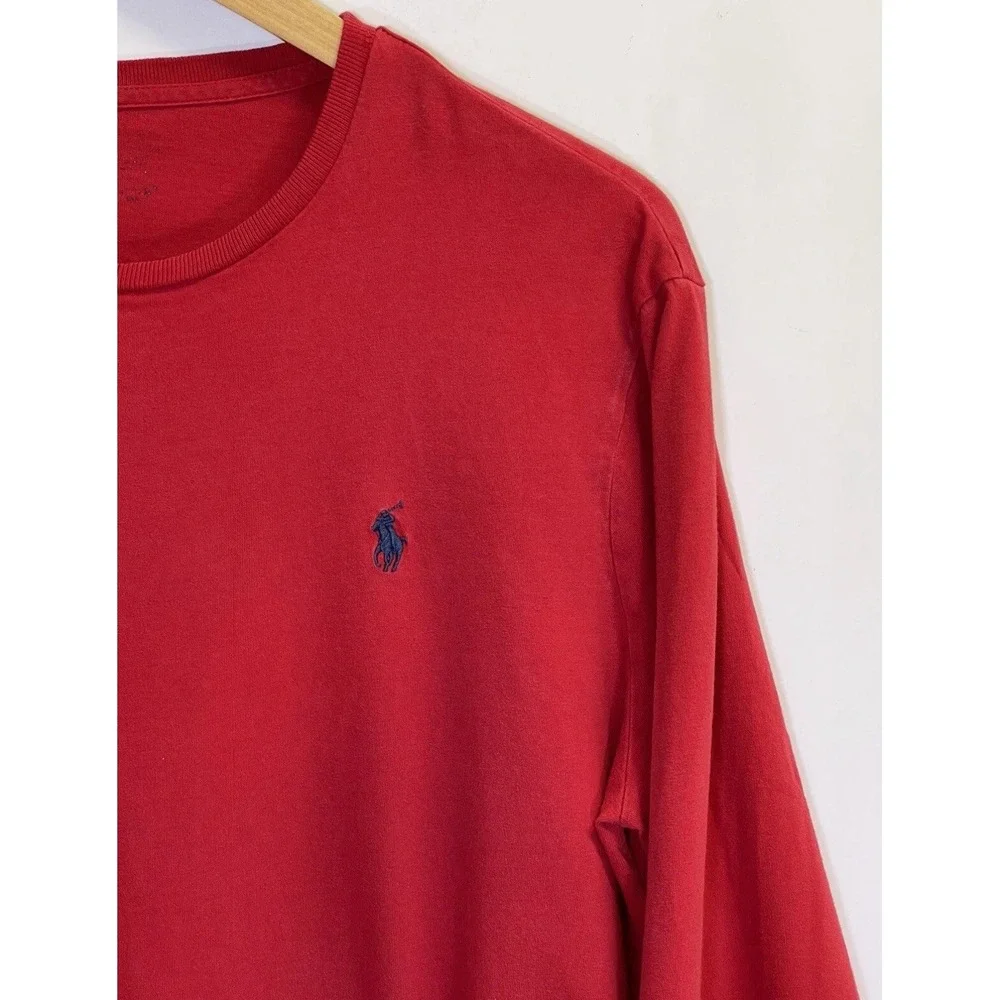 POLO RALPH LAUREN Men's L Red Long Sleeve Crew Neck Shirt Tee Cotton Pony‎ Logo